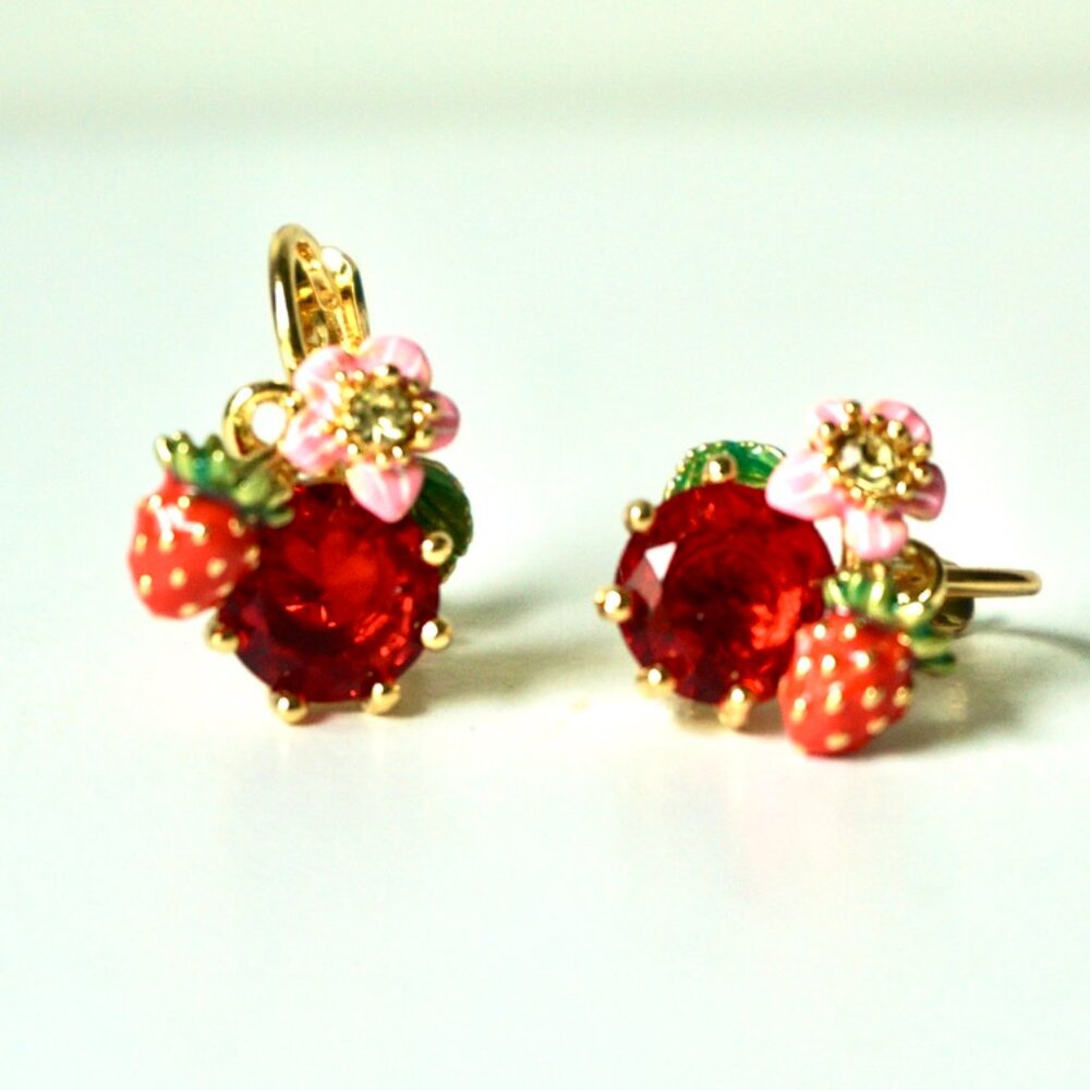 Strawberry and red stone earrings